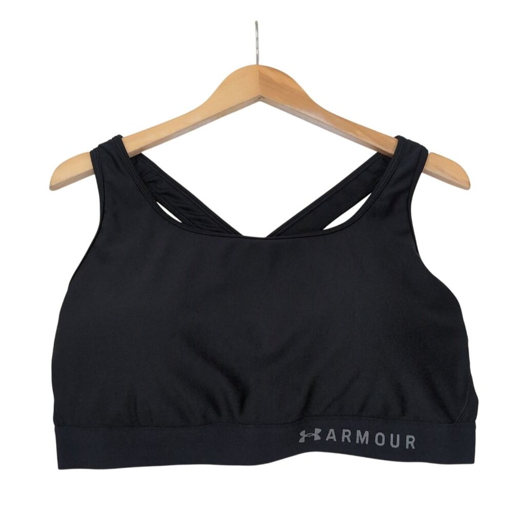 Under Armour Mid Crossback Sprots Bra Women 3X Black Compression Padded Athletic